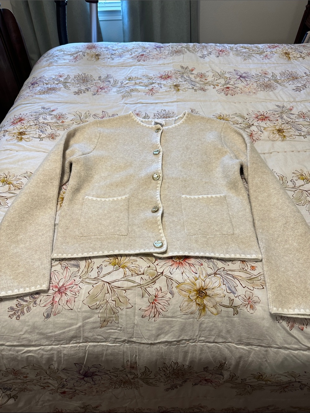 Song of Style Cream Button-Up Crewneck Cardigan
